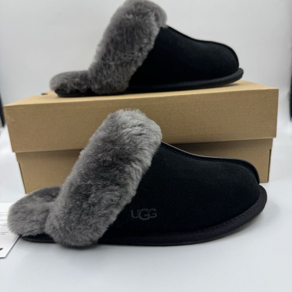 Ugg Australia Women’s Scuffette II Slippers Suede Black/Grey Size 7 New With Box - Picture 3 of 16